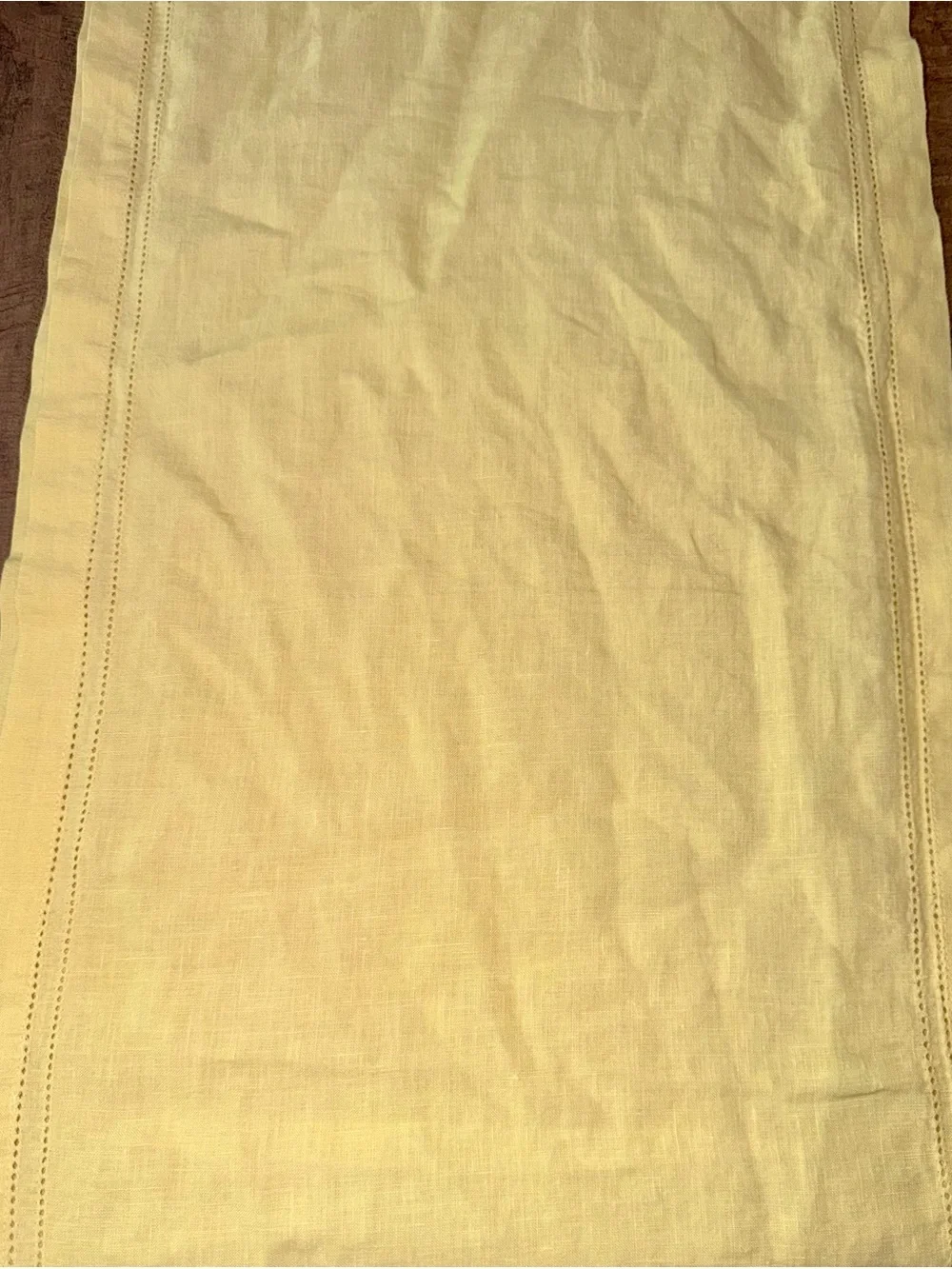Williams Sonoma Yellow Linen Table Runner Hemstitch